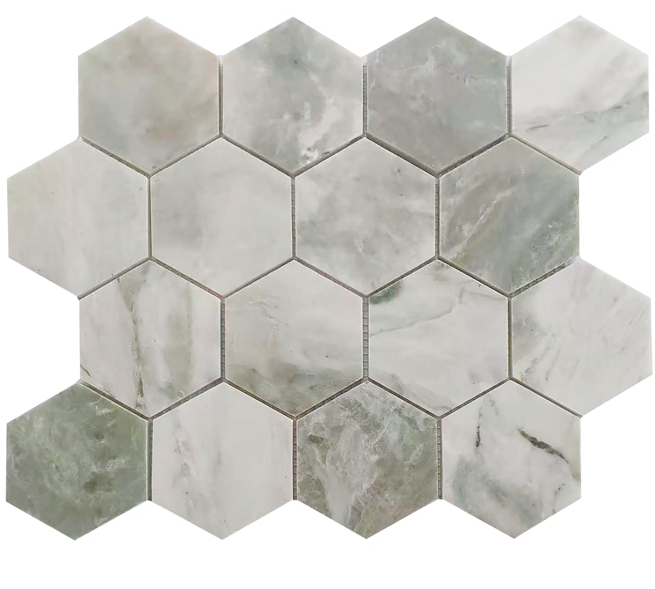 Green Marble Hexagon 12x12 Mosaic UGREMT1212H