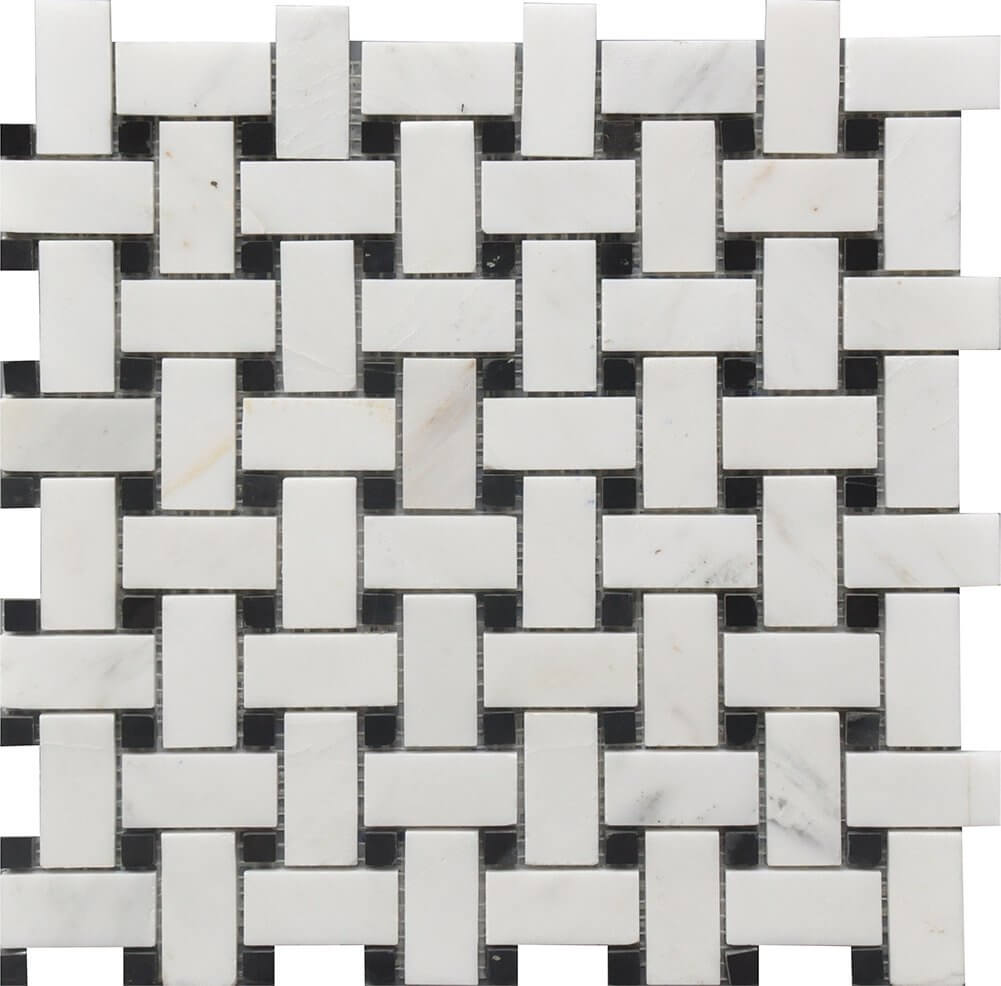 Black & White Basket Weave 12x12 Marble Mosaic USTMBSWI003