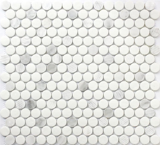 Carrara 12x12 Penny Round Mosaic FWMGST1002