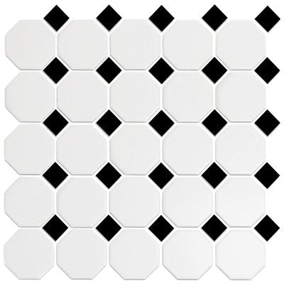Snow White & Black 12×12 Octagon Mosaic UFCC101-12MT