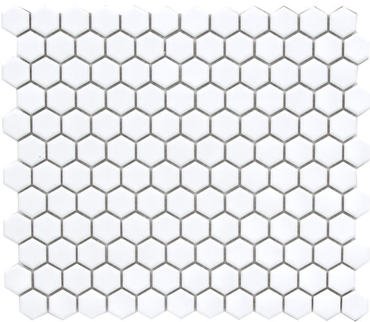 White Matte 12x12 Hexagon Mosaic  1x1  UFCC104