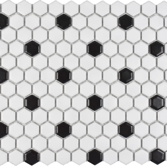 Black White Matte 12x12 Hexagon Mosaic UFCC105
