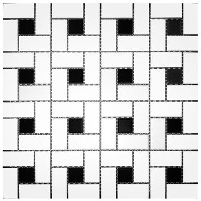 Snow White   Black Matte 12x12 Pinwheel Mosaic UFCC106