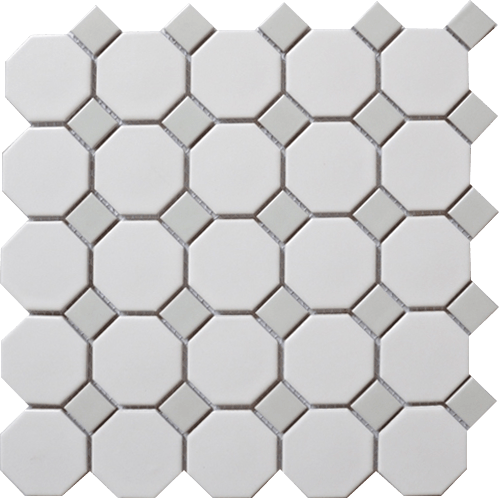 Snow White & Gray 12×12 Octagon Mosaic UFCC112-12MS