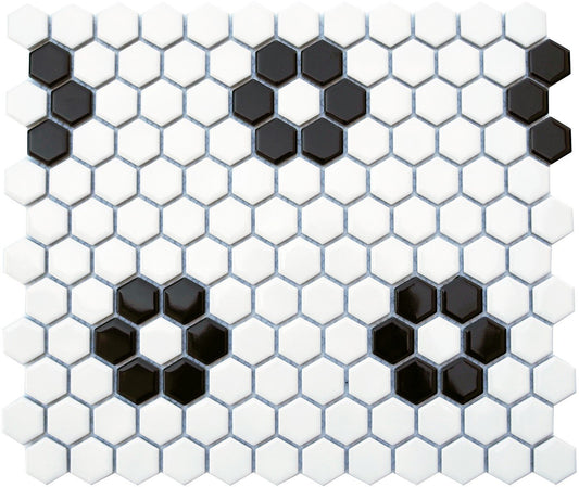 White Flower 12 x12  Hexagon Mosaic UFCC135SAMG