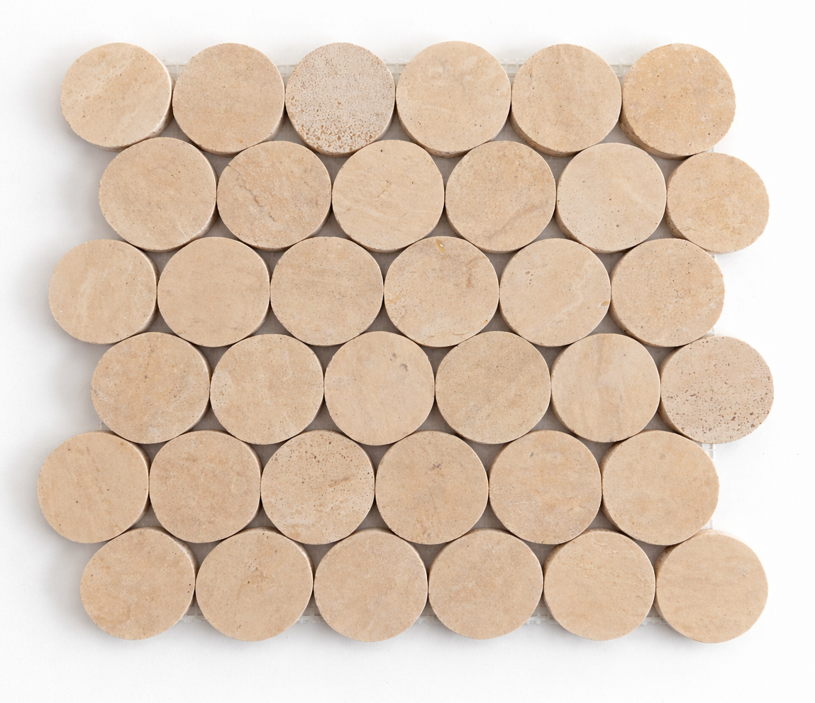 Travertine 2x2 Penny Round 11x12 Mosaic URRFTRPR11M
