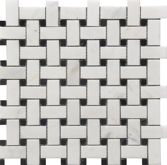 Black & White Basket Weave 12x12 Marble Mosaic USTMBSWI003