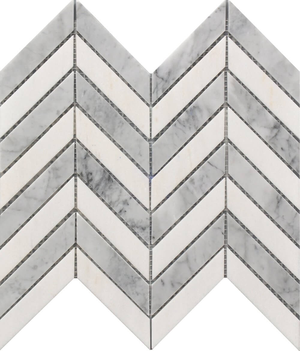 White & Gray Chevron 11x12 Marble Mosaic USTMCHEV011
