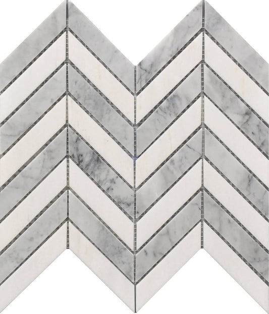 White & Gray Chevron 11x12 Marble Mosaic USTMCHEV011