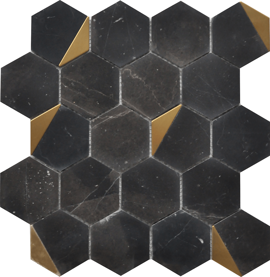 Nero Marquina Hexagon 12x13 Mosaic USTOCWM10 Residential Only