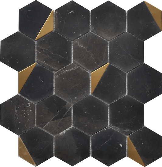 Nero Marquina Hexagon 12x13 Mosaic USTOCWM10 Residential Only
