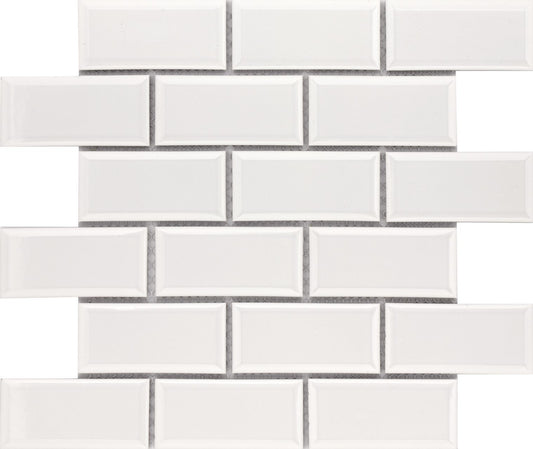 White Bright 2x4 Brick Beveled 12×12 Mosaic U081BV-12MT * Wall Only